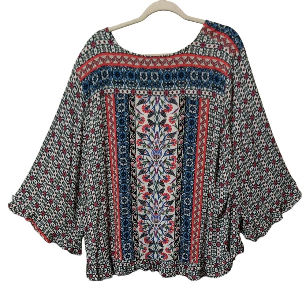 Cynthia Rowley multicolor pullover blouse 3X flutter sleeve boho plus top - Picture 2 of 9